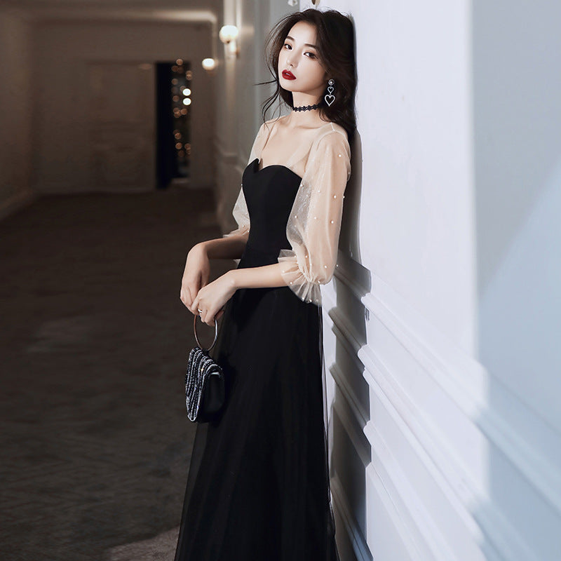 Wholesale small black evening dress new models can be worn at ordinary times, celebrity temperament long banquet birthday dress women