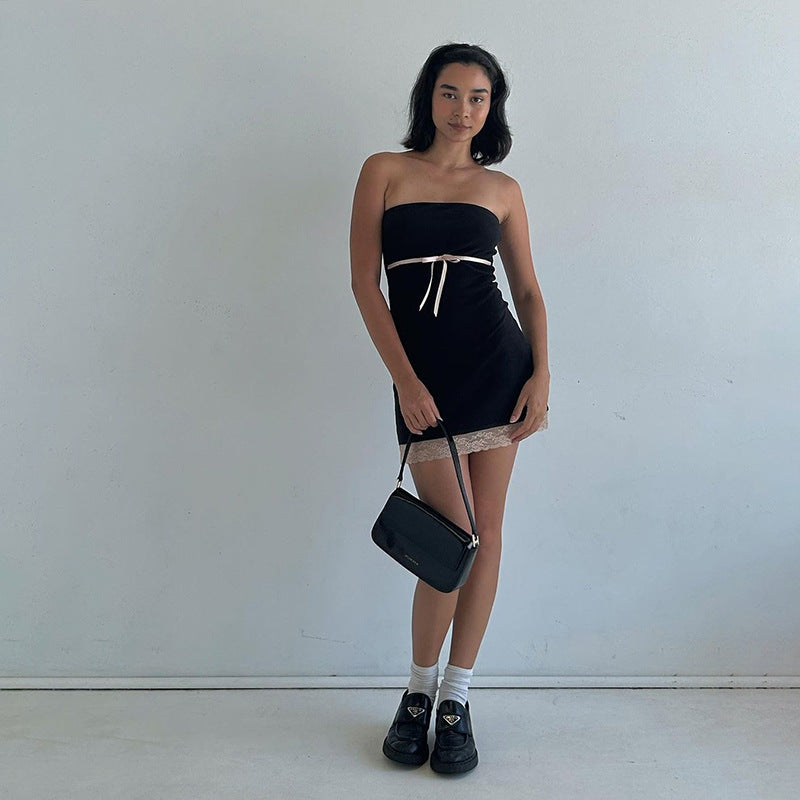 2025 style 2023 spring new women's clothing fashionable and sexy ins strappy chest open shoulder waist hip dress