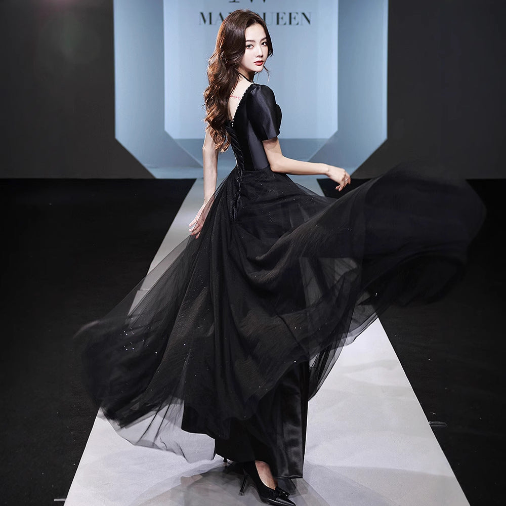 Banquet black evening dress dress new temperament host female student art examination temperament dress spring
