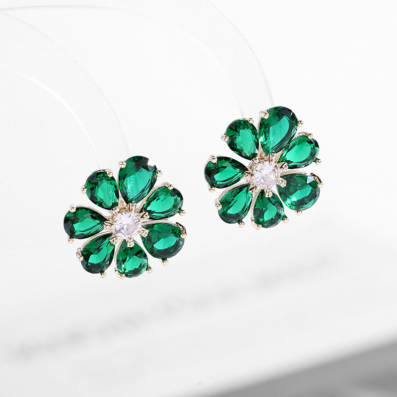 2025 South Korea's new purple zircon micro-inlaid silver needle flower earrings, fresh Mori Internet celebrity temperament stud earrings