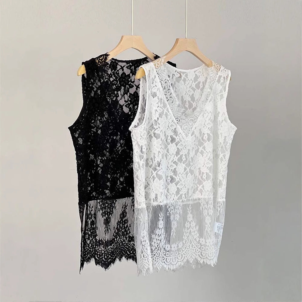 Siyuan, stacked artifact V-neck heavy industry lace sleeveless lace vest bottoming shirt women's hollow fart curtain 9023
