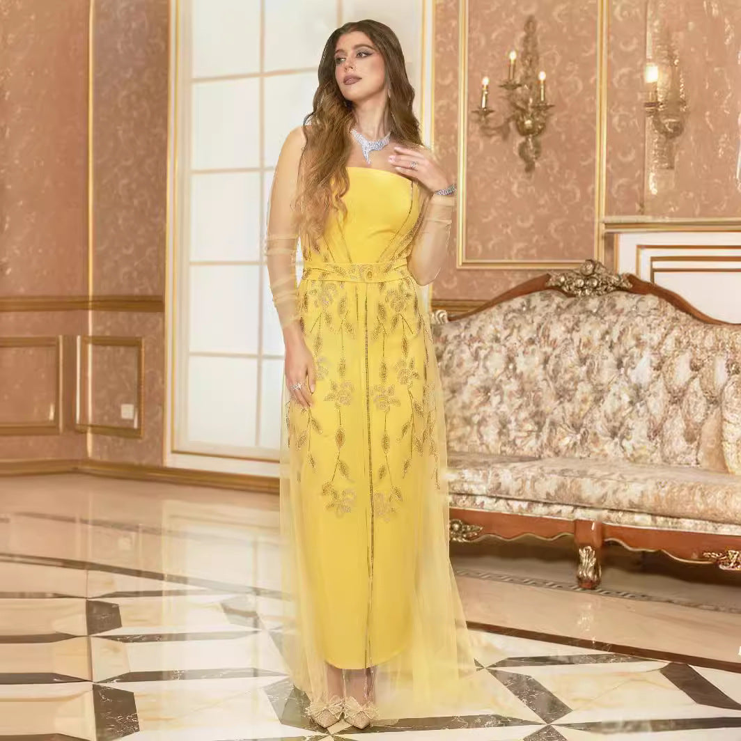 2025 popular spring and summer new New Popular trade women's clothing independent station ebay middle east hot diamond kaftan robe dress