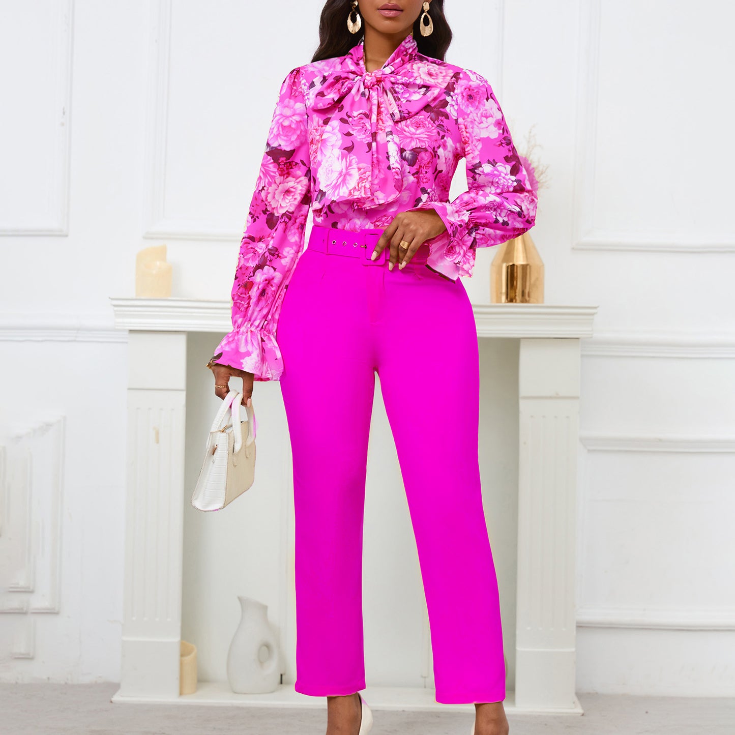 SIXSR D457 2025 new fashion printed straps long-sleeved top high-waisted trousers casual pants Popular trade suit