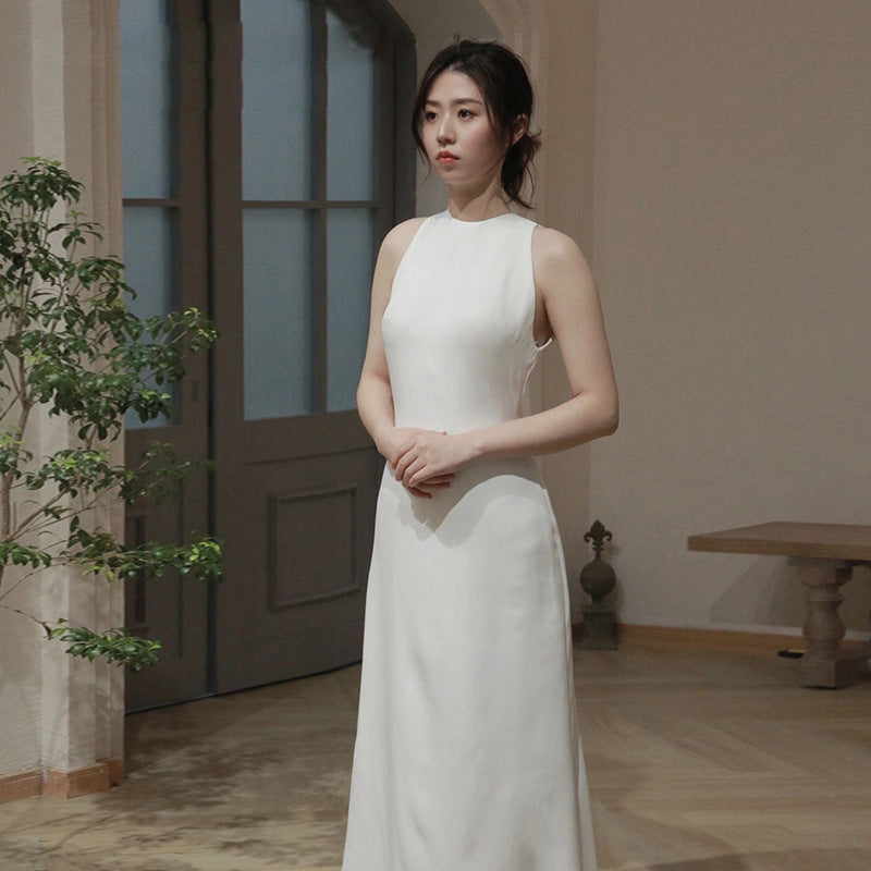 Fish tail light wedding dress temperament thin white simple welcome out yarn satin evening dress bride toast clothes wholesale