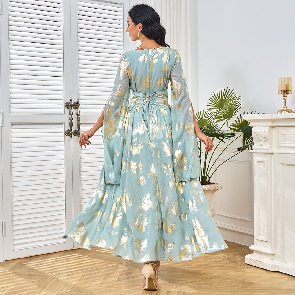 ins New women's dress bronzing fashion split sleeve abaya middle east muslim robe women's dress