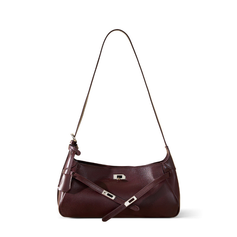 underarm bag women's bag popular new oil wax cowhide shoulder bag niche design high-end retro messenger bag