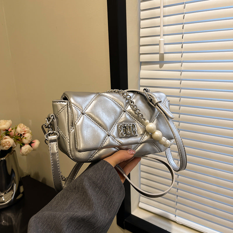 SIXSR 2025 Rhombus chain underarm bag women's popular new fashion niche design beaded versatile single shoulder crossbody small square bag