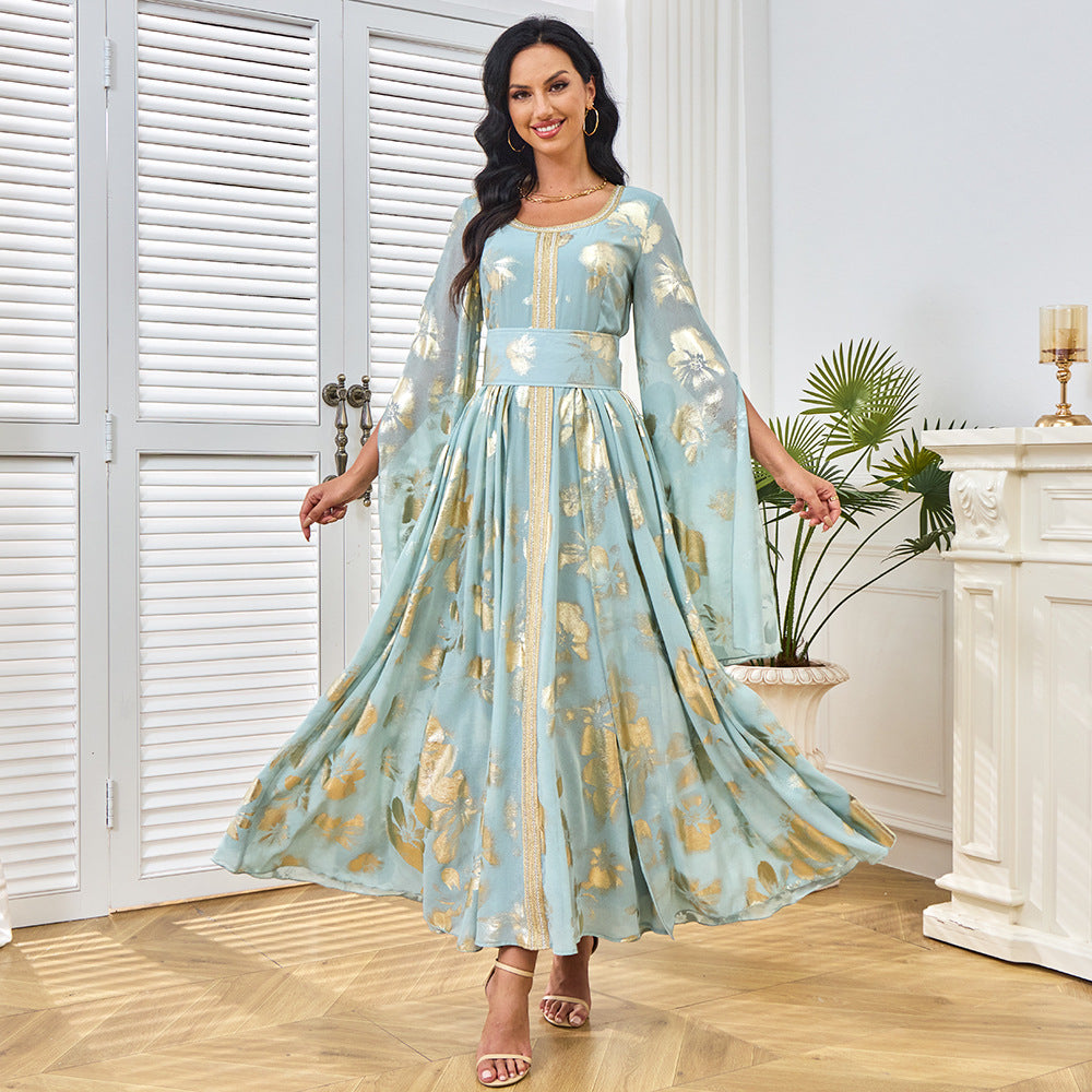 ins New women's dress bronzing fashion split sleeve abaya middle east muslim robe women's dress