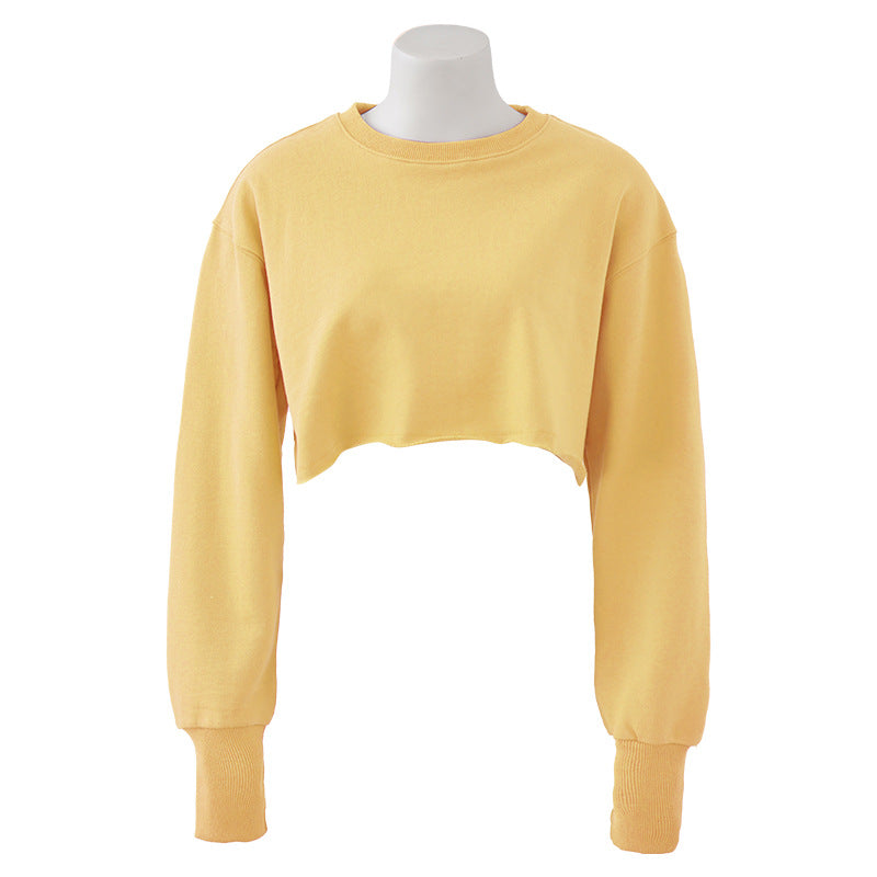 New new outdoor sports running fitness yoga clothes top women's loose navel short long-sleeved sweater