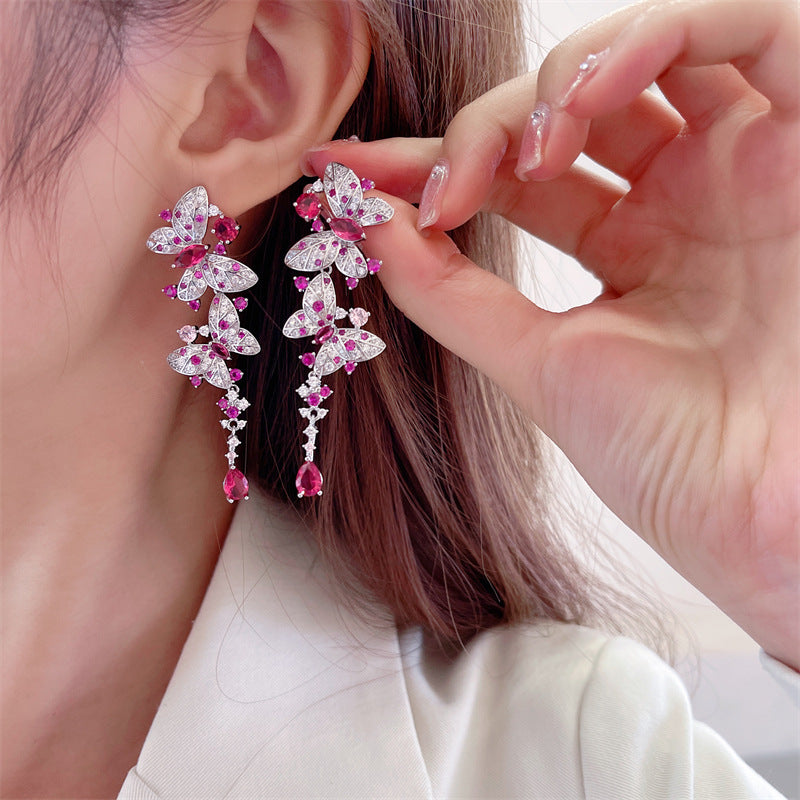 2025 fashion trend earrings, advanced sense, atmospheric water drop earrings, creative design sense, dancing butterfly earrings