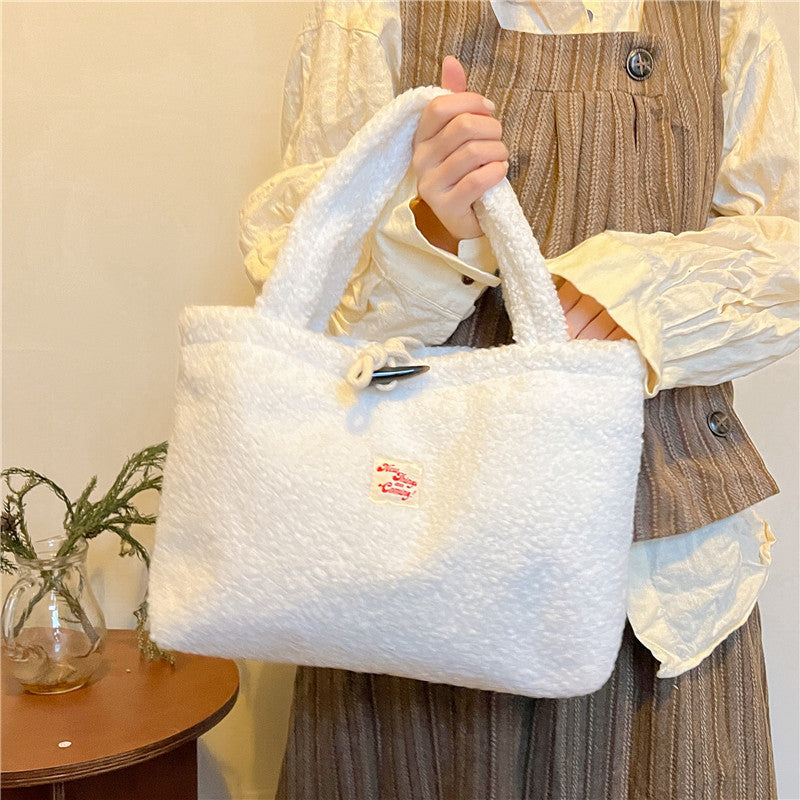 SIXSR 2025 Furry Korean version fashionable simple handbag autumn and winter new simple large-capacity lamb wool hand bag