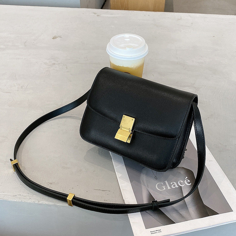 2025 Leather tofu bag boxpopular new trendy fashion small square bag lock buckle single shoulder messenger bag flight attendant bag female