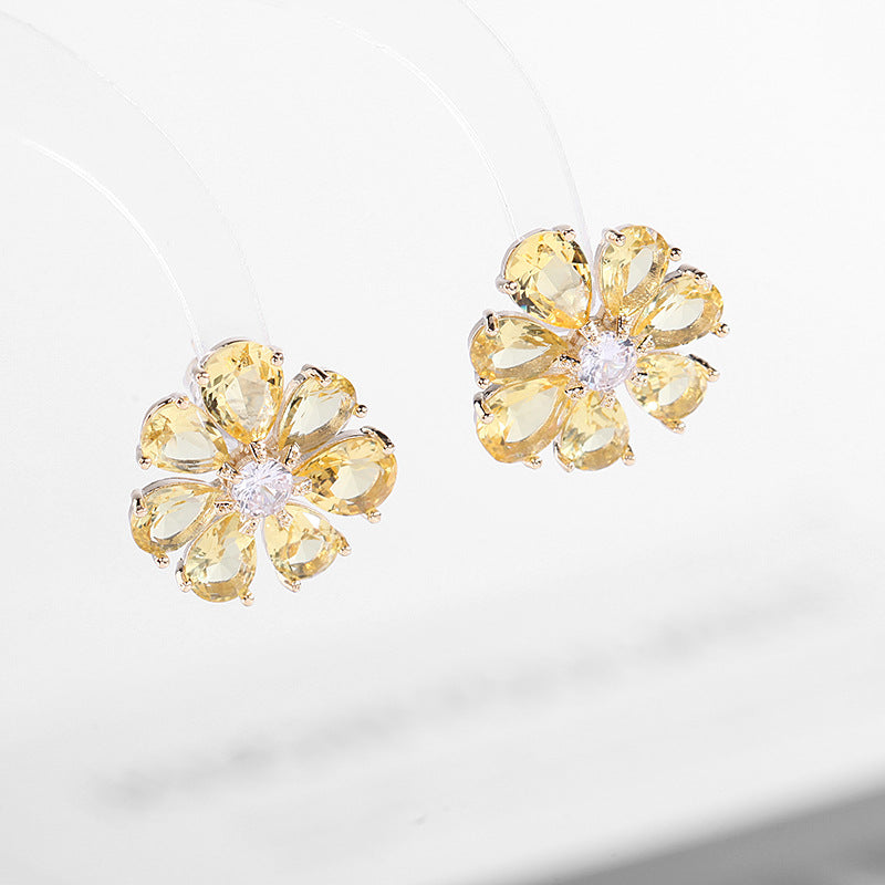2025 South Korea's new purple zircon micro-inlaid silver needle flower earrings, fresh Mori Internet celebrity temperament stud earrings