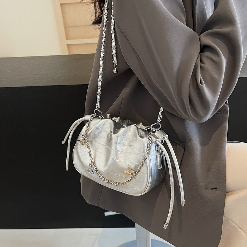 SIXSR 2025 Pleated solid color bag women's popular new niche design chain shoulder messenger bag high-end portable small bag