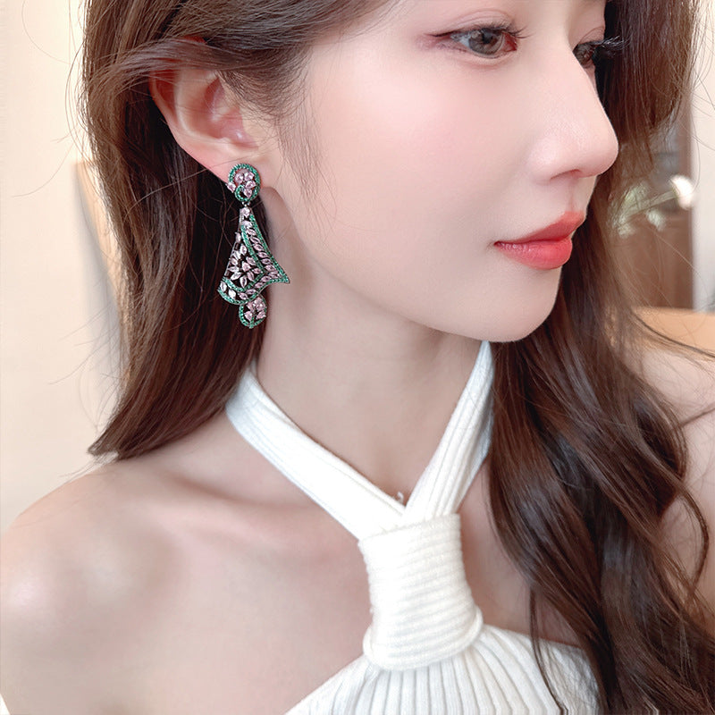 2025 New light luxury fashion design silk scarf earrings banquet wear heavy industry full of zircon luxury high-end earrings wholesale