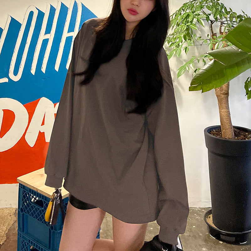 spring and autumn new cotton long-sleeved T-shirt loose and wide casual pullover medium and long Spice Girl T-shirt