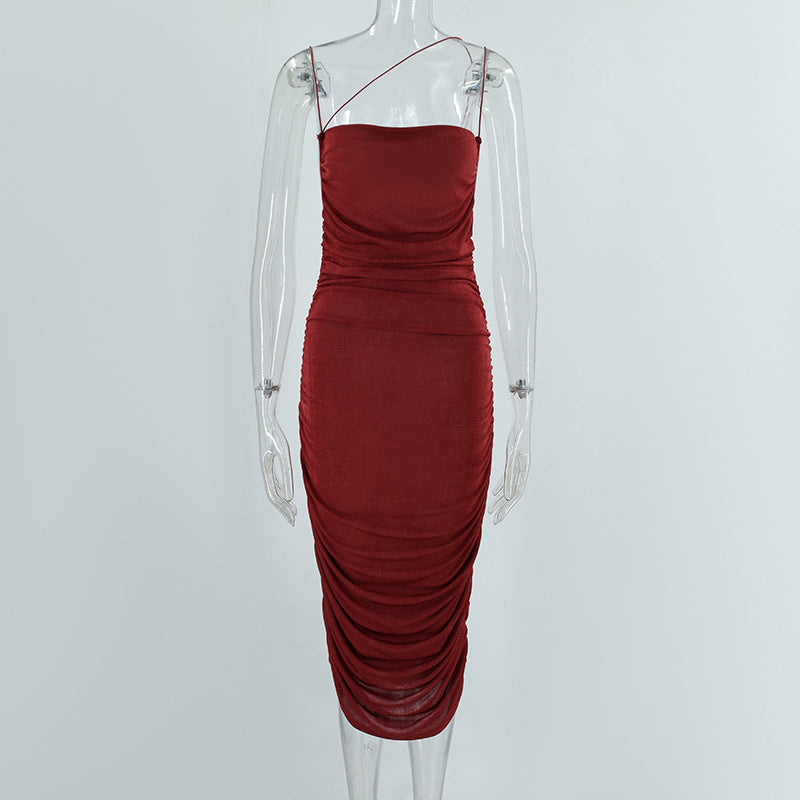 VZYZV 2025 One piece is sent on behalf of Popular, , summer and autumn new women's clothing pleated suspender backless sexy hip-wrapped solid color dress Popular trade