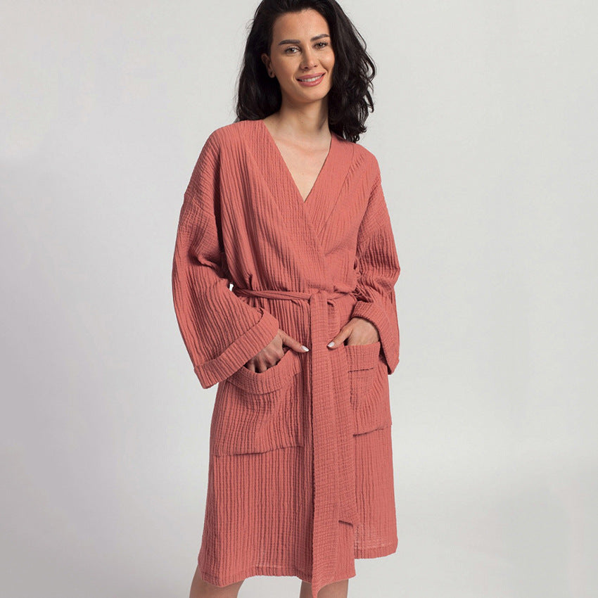 SIXSR 2025 Autumn long-sleeved nightgown cardigan double-layer gauze pajamas women's home loose sweat clothing wholesale hotel yukata