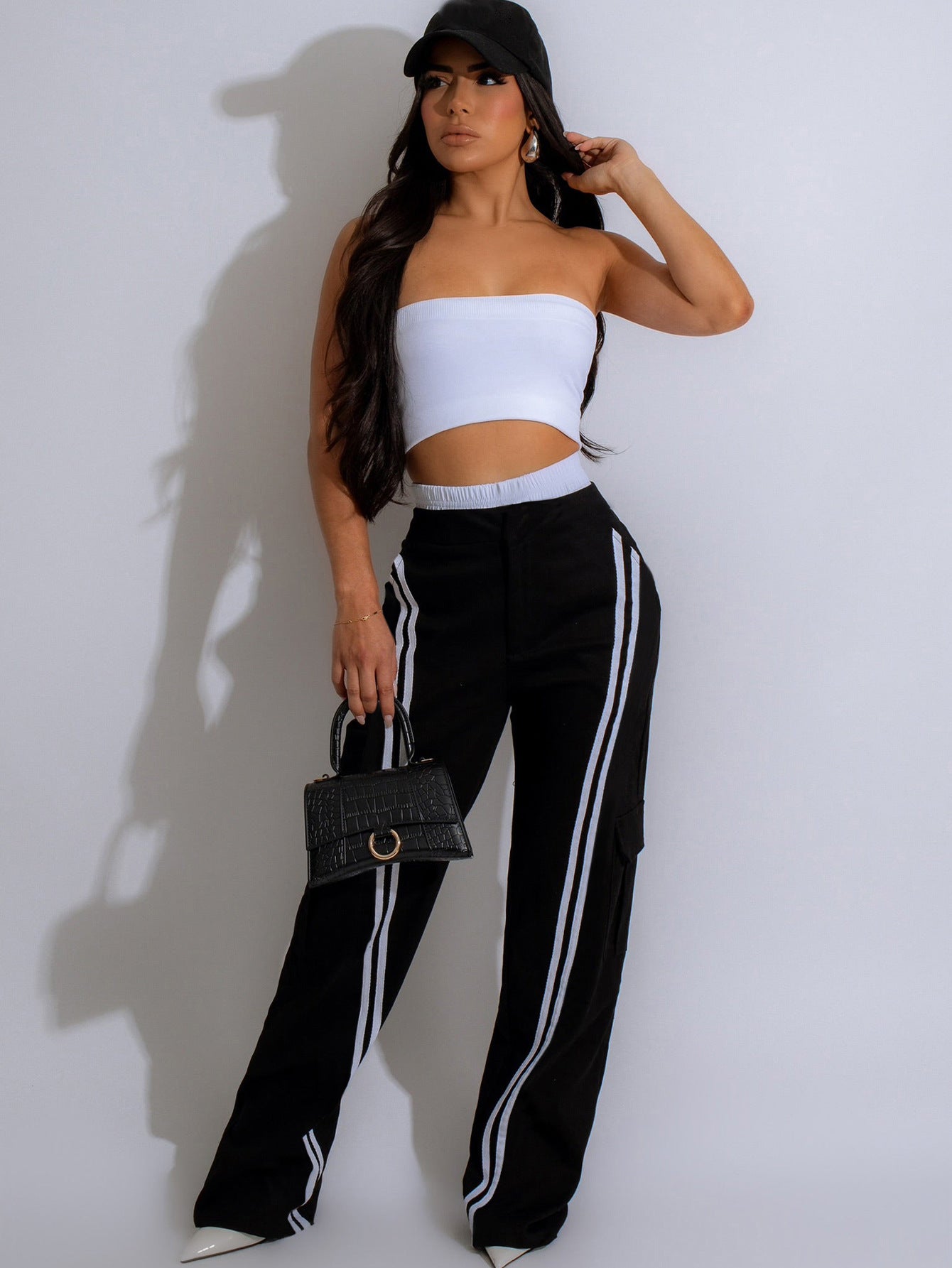SIXSR T065 spring and autumn casual elastic waist splicing trousers, fashionable street multi-pocket sports straight-leg trousers