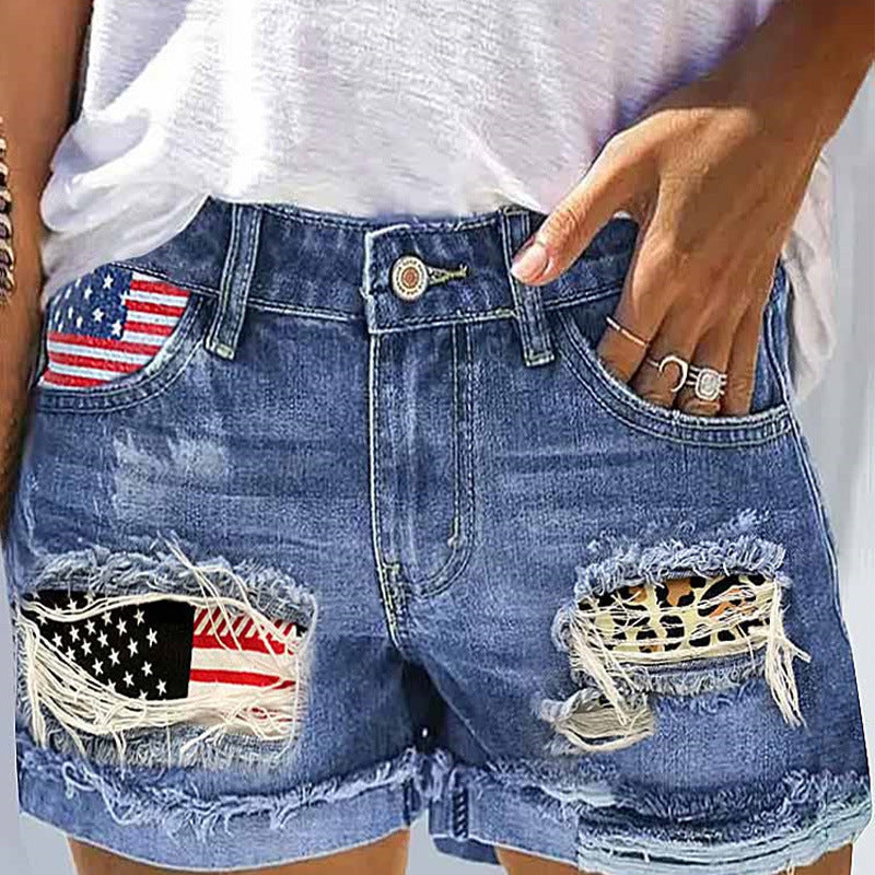 2025 popular explosion stretch print fringed women denim shorts ebay explosion wish super hot spot
