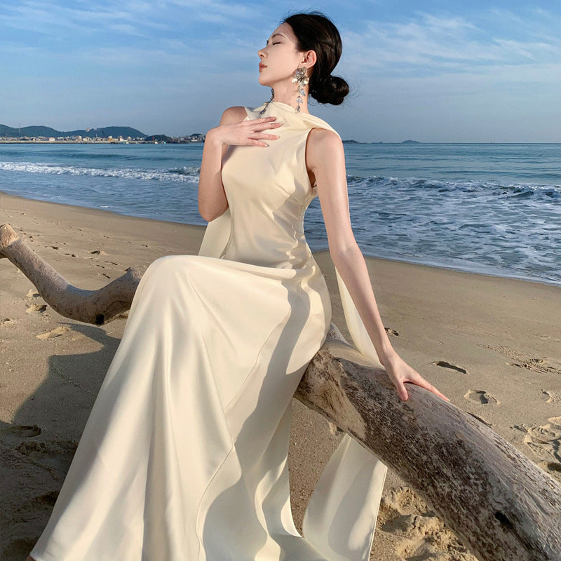 2025 light wedding dress morning gown bride engagement simple backless sleeveless wedding dress dress temperament long dress