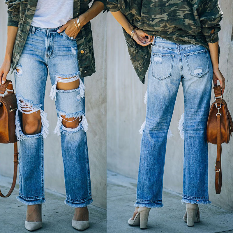 2025 - Factory direct sales spot Popular beautiful women's jeans loose ripped thin washed women's denim trousers