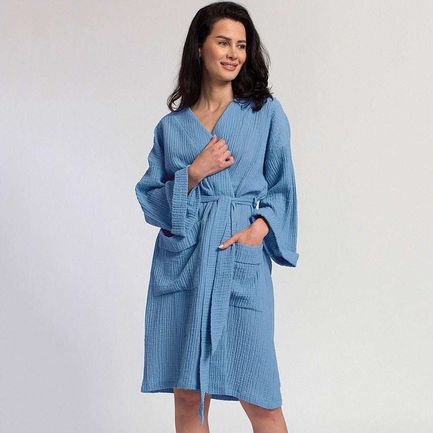 SIXSR 2025 Autumn long-sleeved nightgown cardigan double-layer gauze pajamas women's home loose sweat clothing wholesale hotel yukata