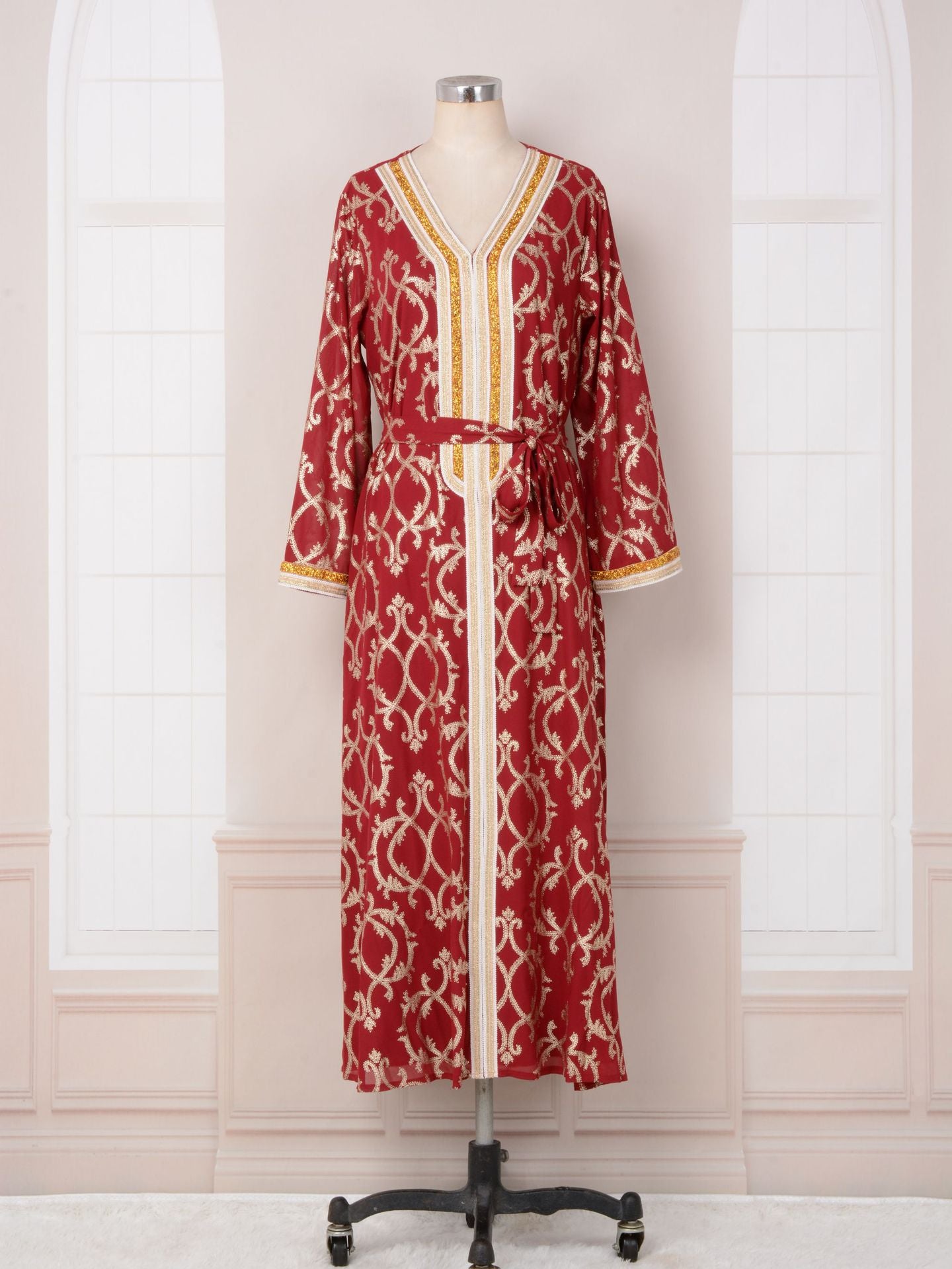 MT103 Middle East New women's robe Arabian clothing new V-neck bronzing long-sleeved Popular trade dress