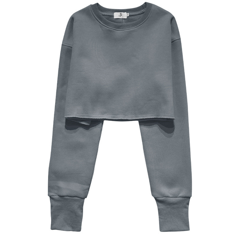 New new outdoor sports running fitness yoga clothes top women's loose navel short long-sleeved sweater