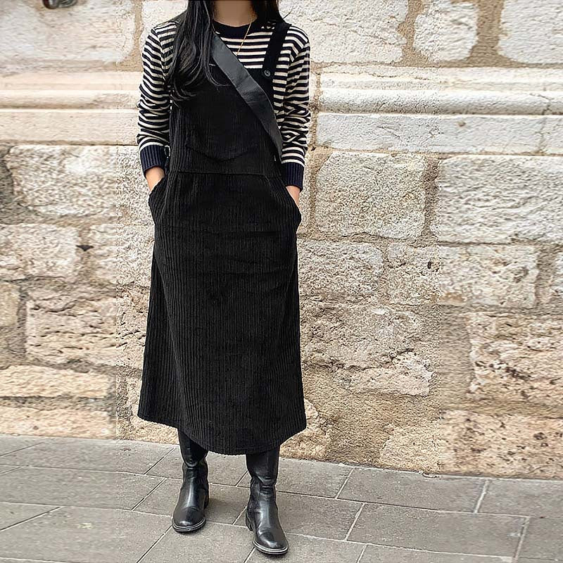 Korean corduroy strap skirt for women's autumn and winter high-end sense stacked wearing versatile straight A-shaped vest skirt striped velvet suspender skirt