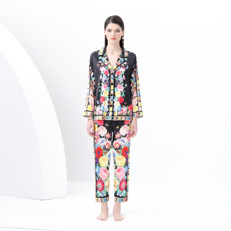 Popular, , , Popular trade New women's clothing, casual trim, pajamas set, suit collar, long sleeves, trousers, printed two pieces