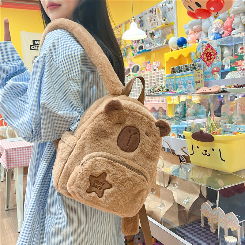 SIXSR 2025 popular New Kapibara Plush Backpack Cute Cartoon Capybara Bag Fluffy Backpack Student School Bag Small Bag