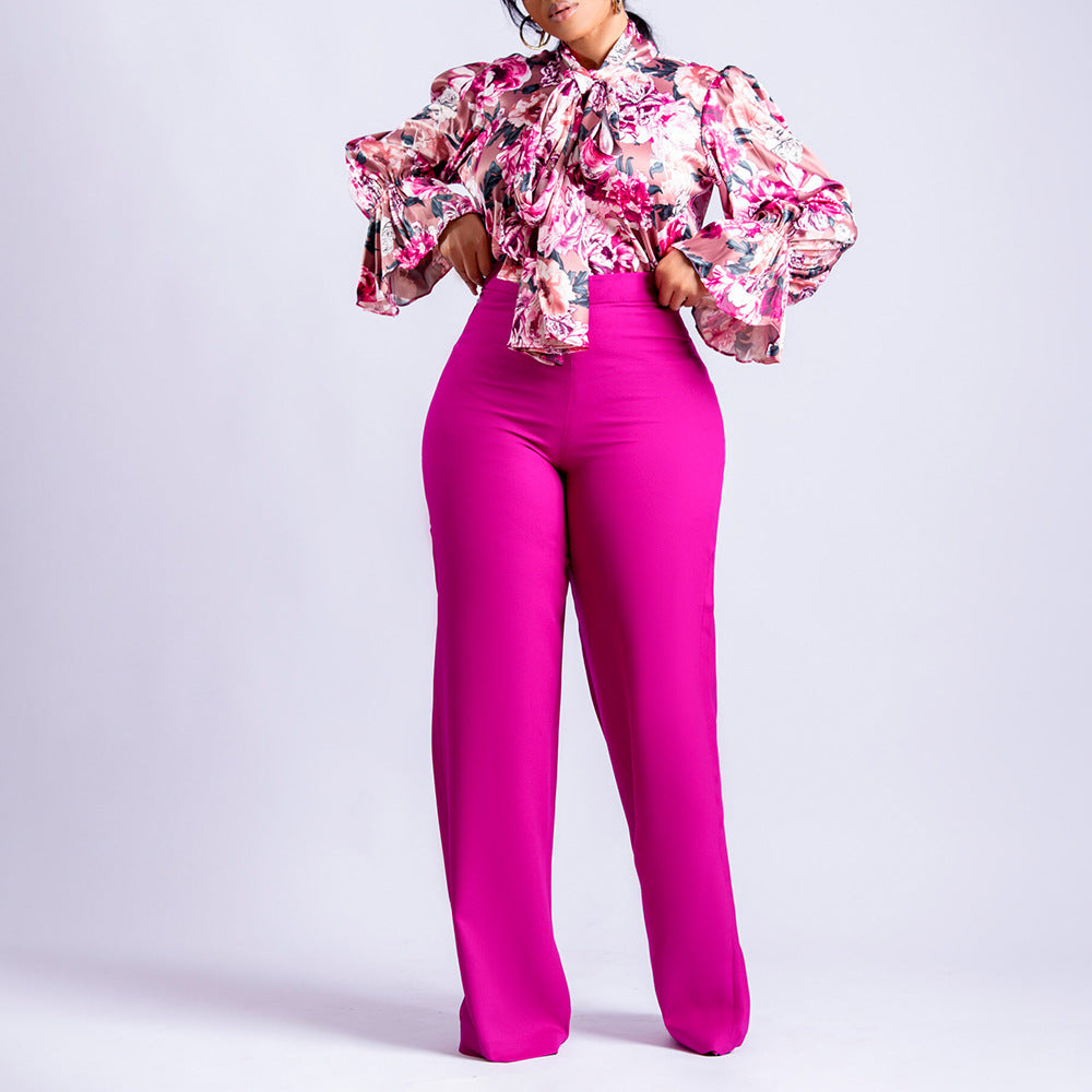 SIXSR D316 2025 women's clothing autumn and winter loose large size casual printing long-sleeved shirt wide-leg pants New two-piece set