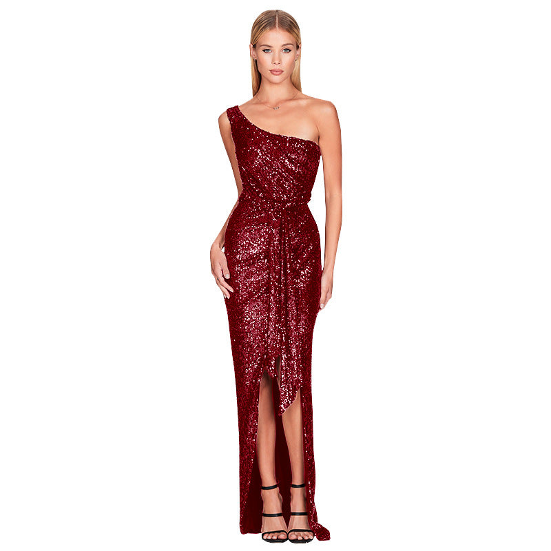 SIXSR 2025 2025 women's clothing ins shoulder lace-up pleated dress, sweet and spicy style sequin dress dress dress