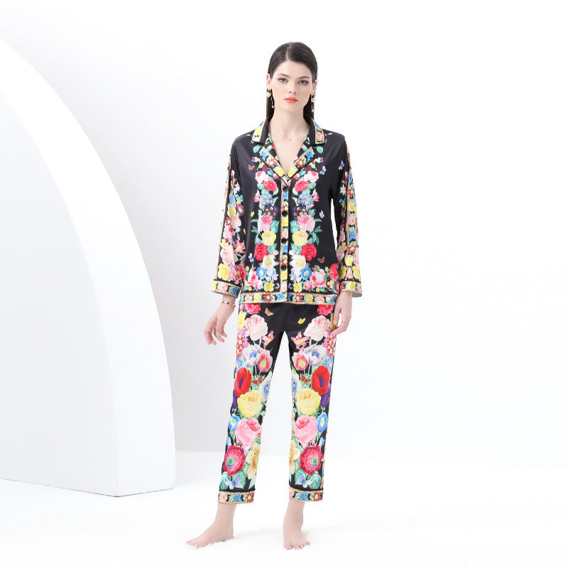 Popular, , , Popular trade New women's clothing, casual trim, pajamas set, suit collar, long sleeves, trousers, printed two pieces