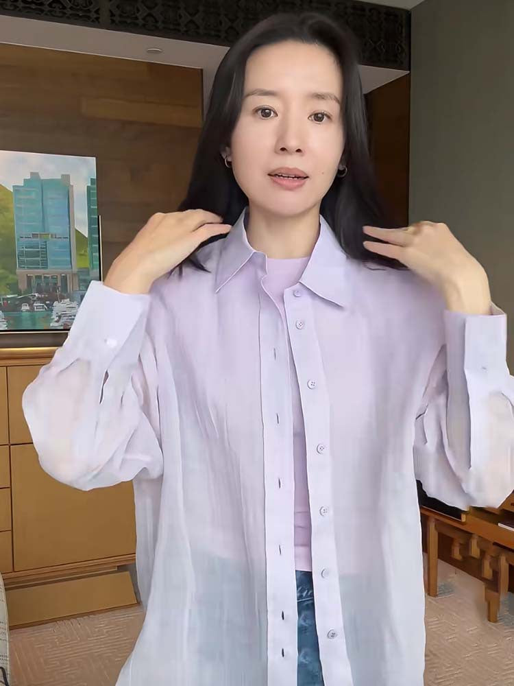 Siyuan advanced sense perspective light ramie shirt women's spring and summer simple solid color loose sunscreen long-sleeved top 7852