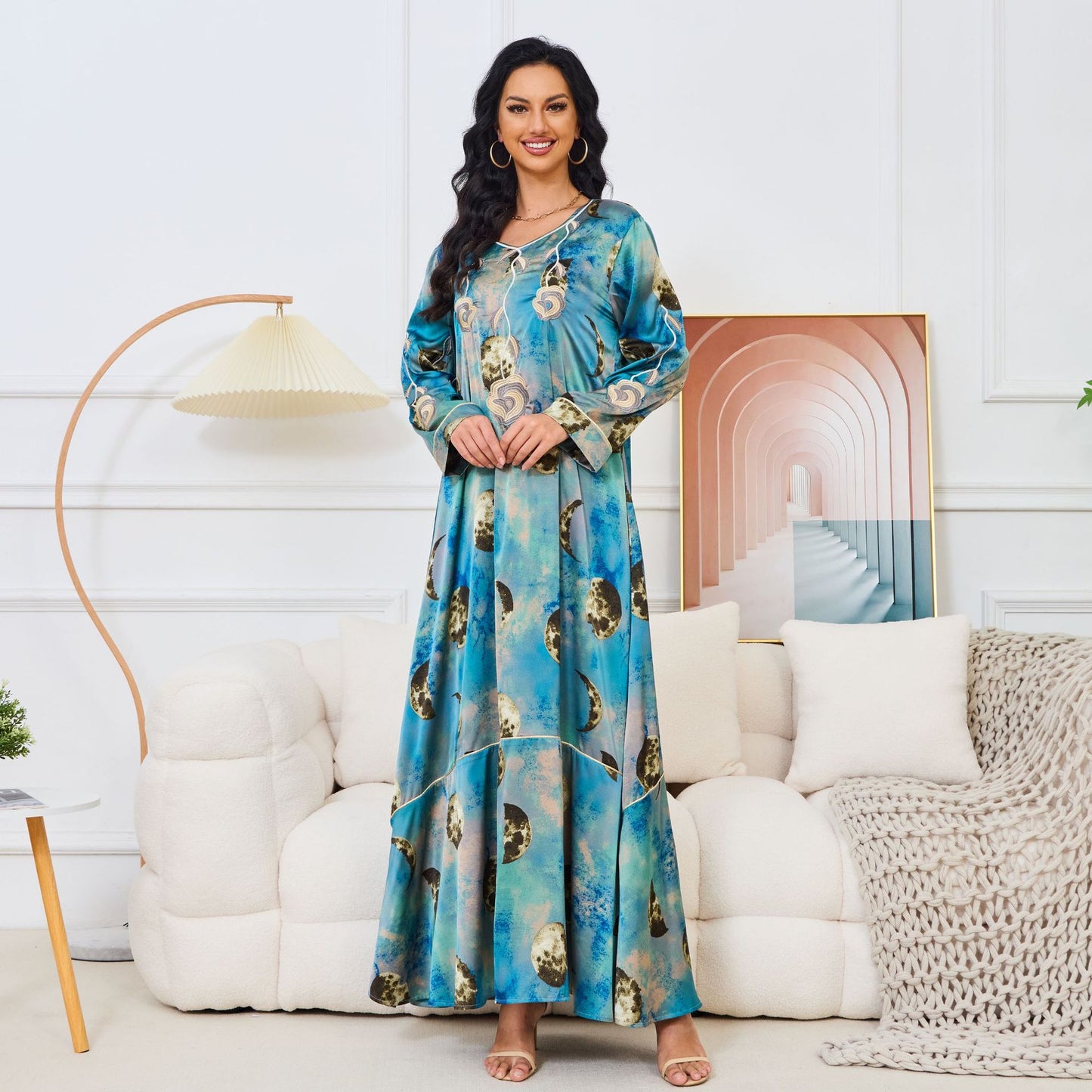 MT145 Middle East Arabian elegant long dress Popular trade fashion explosion women's long-sleeved dress
