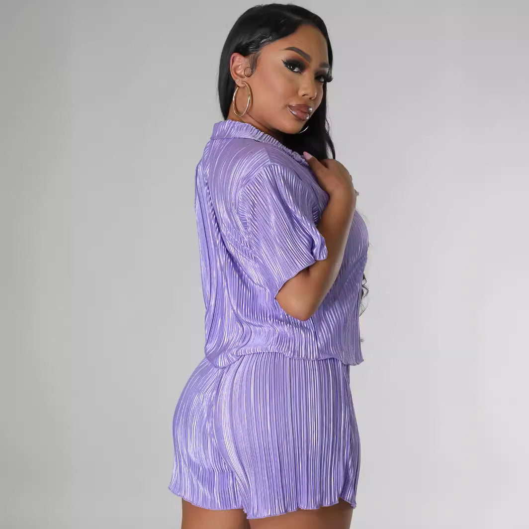 SIXSR L102 2025 women's clothing, summer new solid color crumpled casual two-piece set
