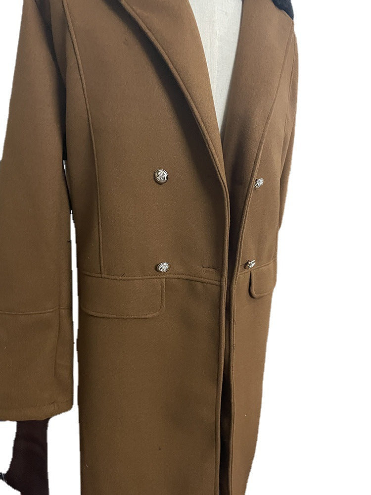 2025 Casual woolen solid color slim-fit double-breasted brown side seam pocket youth spot wool men's coat 6607