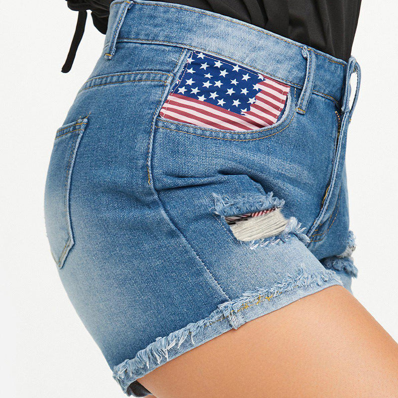 2025 popular explosion stretch print fringed women denim shorts ebay explosion wish super hot spot