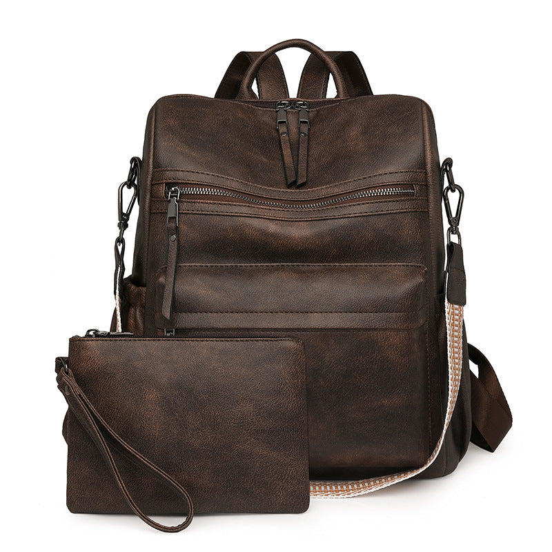2025 New retro bag women's large capacity backpack multi-functional women's backpack PUbags women's bag set wholesale