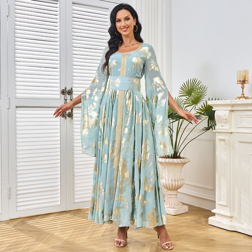 ins New women's dress bronzing fashion split sleeve abaya middle east muslim robe women's dress