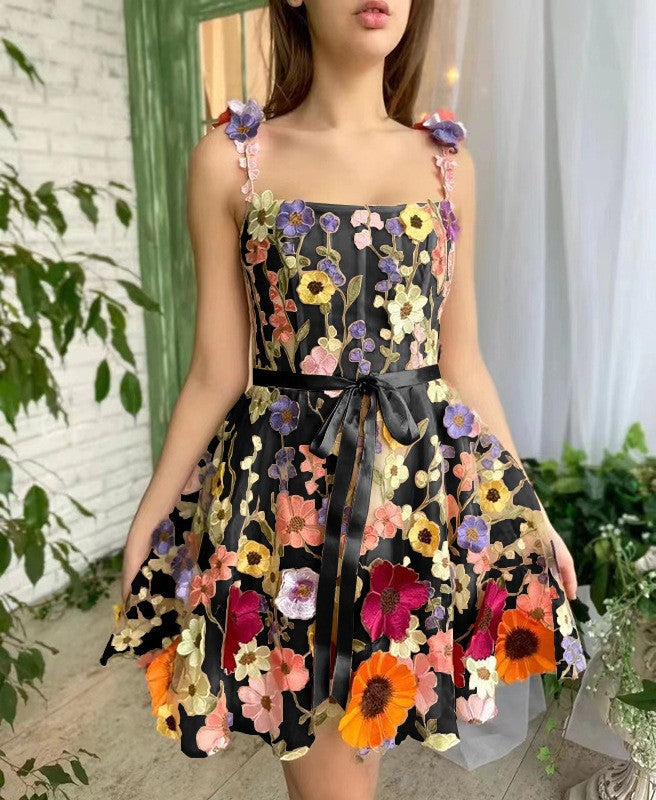 new New independent station women's three-dimensional flower embroidered hip-wrapped sexy dress