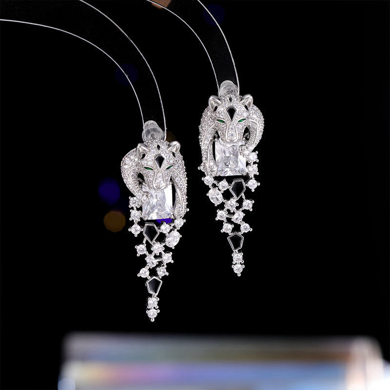 2025 Fashion banquet dress with earrings, female personality temperament, light luxury, high-end fashion zircon, gold leopard, cheetah earrings