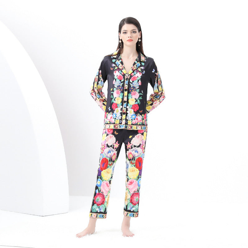 Popular, , , Popular trade New women's clothing, casual trim, pajamas set, suit collar, long sleeves, trousers, printed two pieces