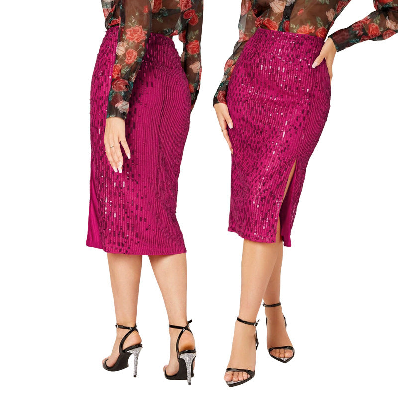 SIXSR 2025 women's clothing split-ended hip-wrapped sequined skirt, fast selling, independent station skirt, winter women's New skirt