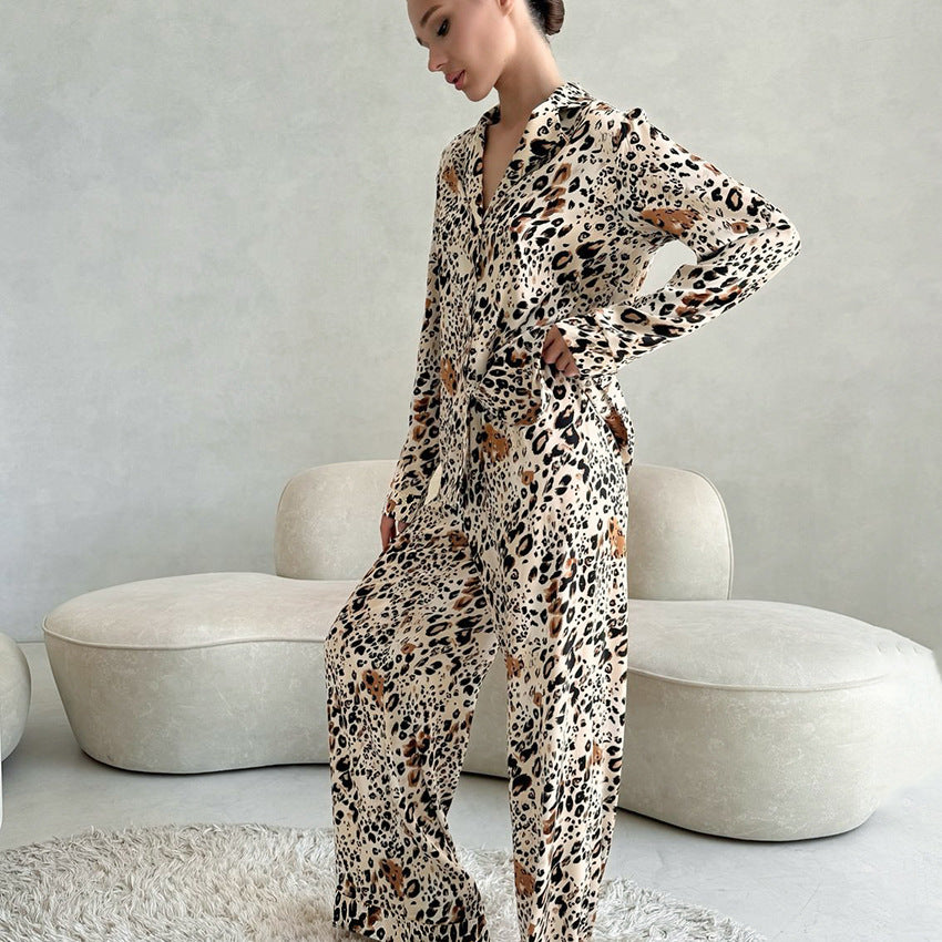 SIXSR 2025 spring new products fashion leopard print cardigan pajamas women's long sleeves trousers loungewear New