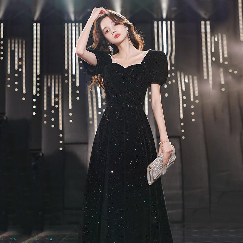 Laitu customized black evening dress dress women's new spring elegant art test dress celebrity temperament processing customization