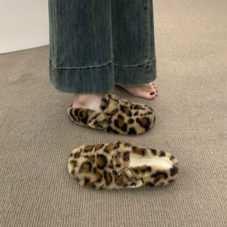2025 Internet celebrity fairy wind white fluffy shoes female outer wear lazy one pedal warm plush bag head half slippers