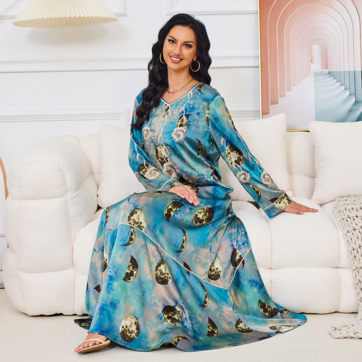 MT145 Middle East Arabian elegant long dress Popular trade fashion explosion women's long-sleeved dress